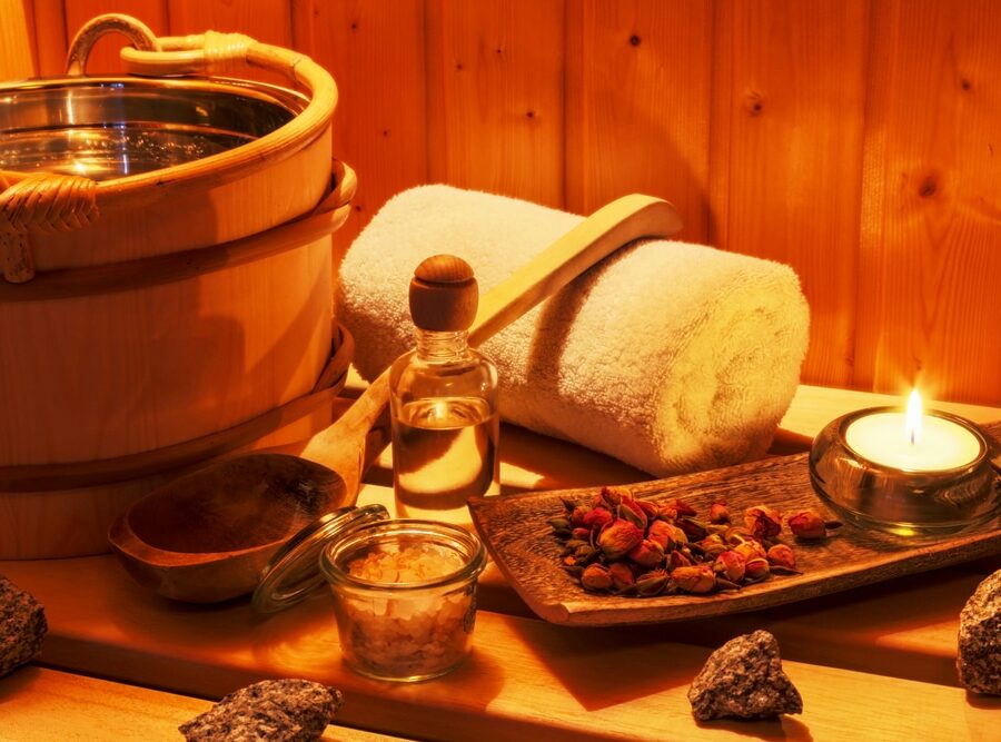 Cosy,Atmosphere,In,The,Sauna,In,A,Spa,Area,Of